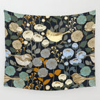 Winter Garden Birds Black Wall Tapestry Gallery Image 4