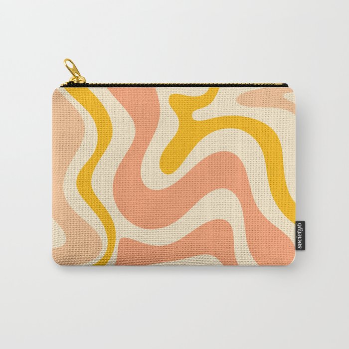 Retro Liquid Swirl Abstract Pattern in Mustard Yellow and Warm Peach Blush Tones Carry All Pouch Gallery Image 1