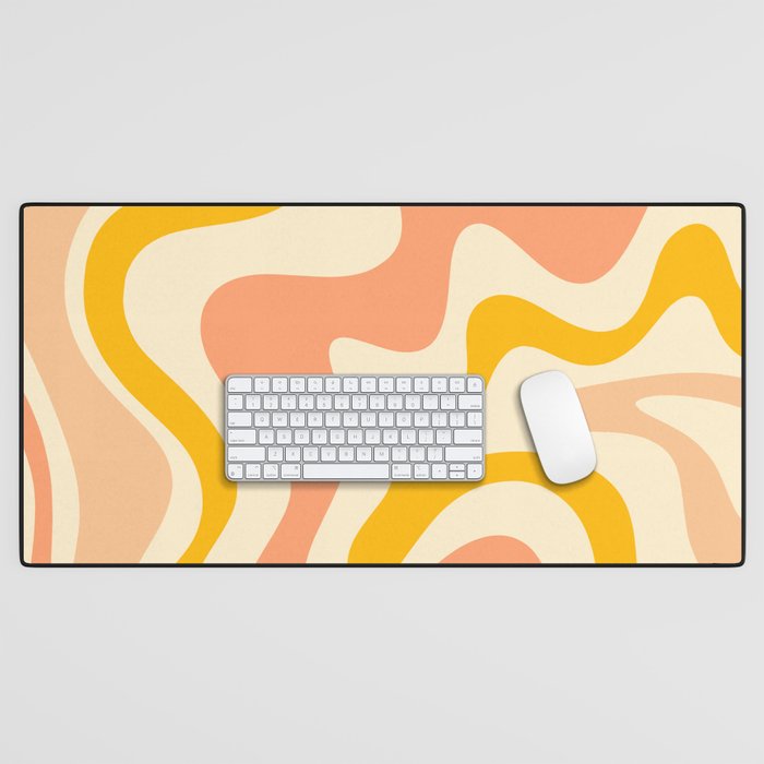 Retro Liquid Swirl Abstract Pattern in Mustard Yellow and Warm Peach Blush Tones Desk Mat Gallery Image 1