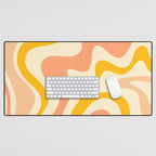 Retro Liquid Swirl Abstract Pattern in Mustard Yellow and Warm Peach Blush Tones Desk Mat Gallery Image 1