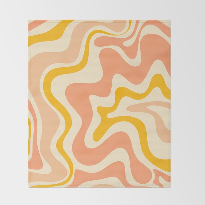 Retro Liquid Swirl Abstract Pattern in Mustard Yellow and Warm Peach Blush Tones Throw Blanket Gallery Image 2