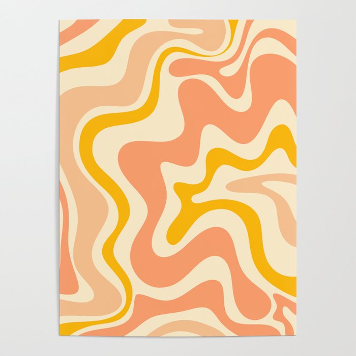 Retro Liquid Swirl Abstract Pattern in Mustard Yellow and Warm Peach Blush Tones Poster Gallery Image 4