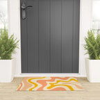 Retro Liquid Swirl Abstract Pattern in Mustard Yellow and Warm Peach Blush Tones Welcome Mat Gallery Image 3