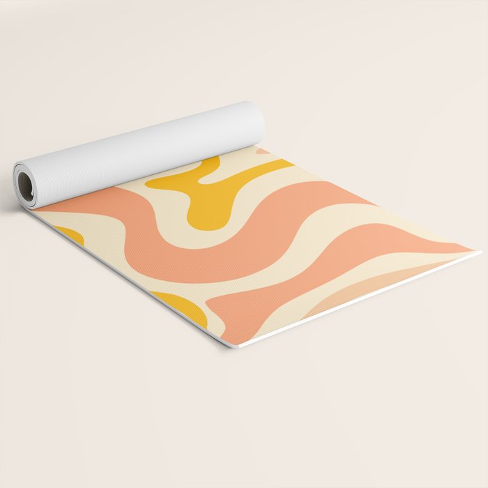 Retro Liquid Swirl Abstract Pattern in Mustard Yellow and Warm Peach Blush Tones Yoga Mat Gallery Image 2