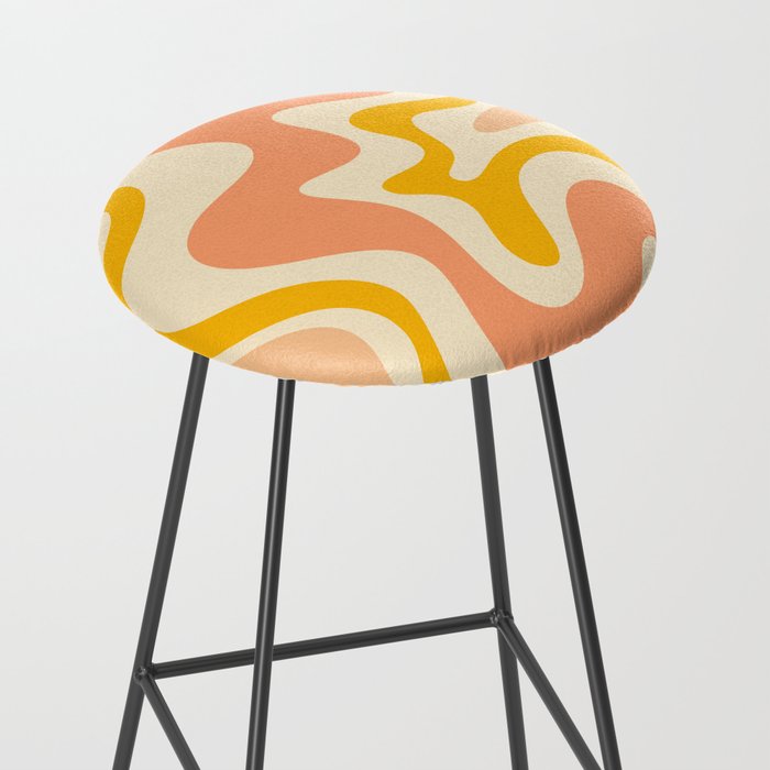 Retro Liquid Swirl Abstract Pattern in Mustard Yellow and Warm Peach Blush Tones Stool Gallery Image 2