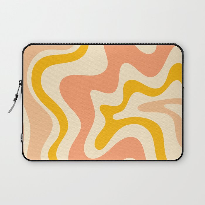 Retro Liquid Swirl Abstract Pattern in Mustard Yellow and Warm Peach Blush Tones Laptop Sleeve Gallery Image 1