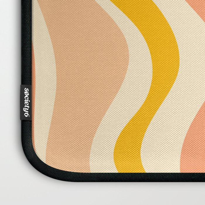 Retro Liquid Swirl Abstract Pattern in Mustard Yellow and Warm Peach Blush Tones Laptop Sleeve Gallery Image 3