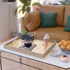 Retro Liquid Swirl Abstract Pattern in Mustard Yellow and Warm Peach Blush Tones Serving Tray Gallery Image 2
