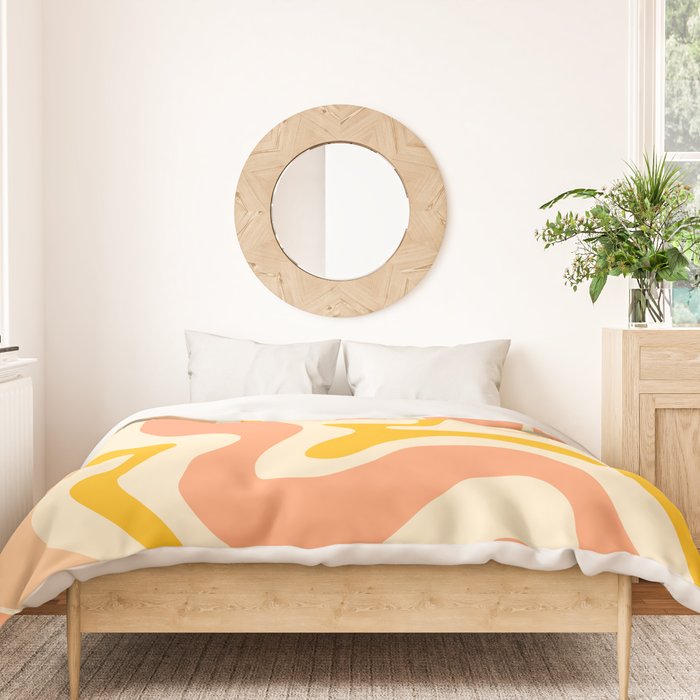Retro Liquid Swirl Abstract Pattern in Mustard Yellow and Warm Peach Blush Tones Duvet Cover Gallery Image 3