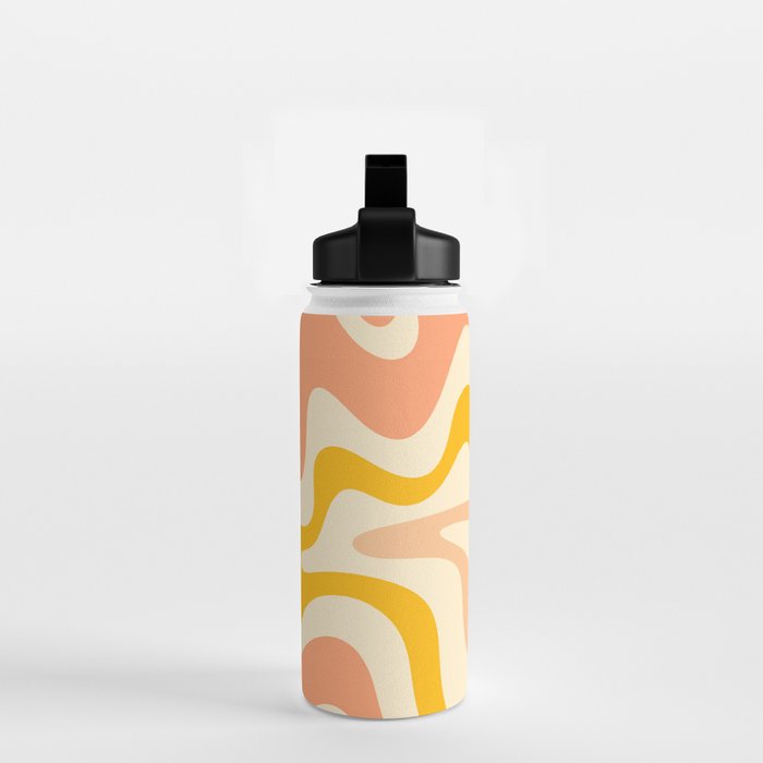 Retro Liquid Swirl Abstract Pattern in Mustard Yellow and Warm Peach Blush Tones Water Bottle Gallery Image 2
