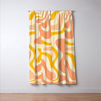 Retro Liquid Swirl Abstract Pattern in Mustard Yellow and Warm Peach Blush Tones Window Curtain Gallery Image 3