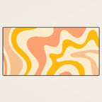 Retro Liquid Swirl Abstract Pattern in Mustard Yellow and Warm Peach Blush Tones Desk Mat Gallery Image 3