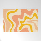 Retro Liquid Swirl Abstract Pattern in Mustard Yellow and Warm Peach Blush Tones Welcome Mat Gallery Image 1