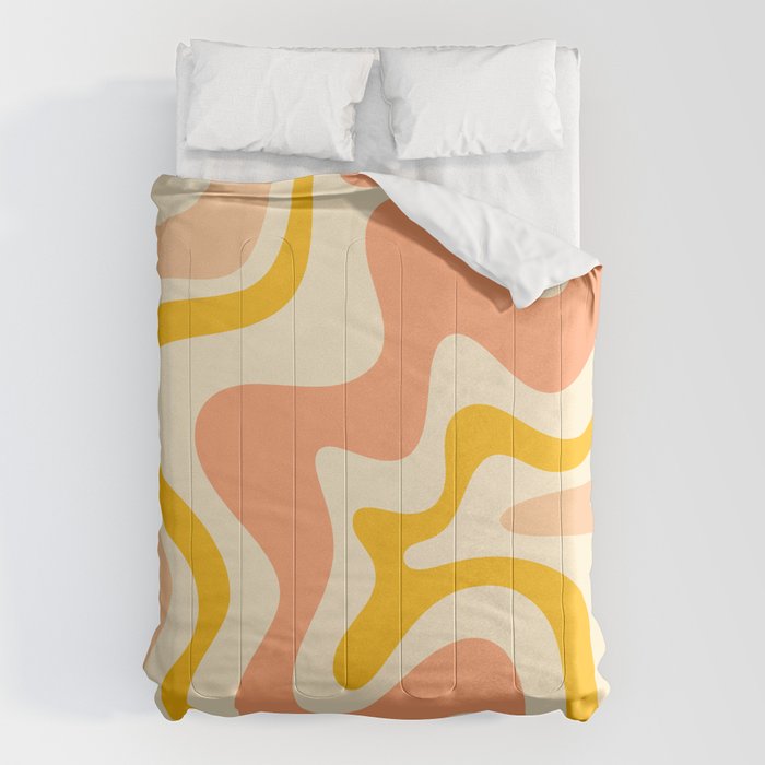 Retro Liquid Swirl Abstract Pattern in Mustard Yellow and Warm Peach Blush Tones Comforter Gallery Image 6