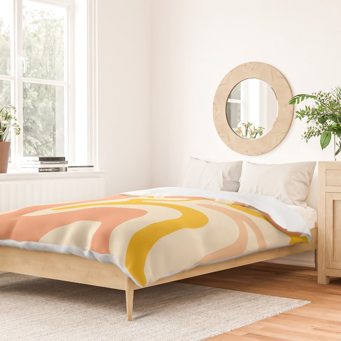 Retro Liquid Swirl Abstract Pattern in Mustard Yellow and Warm Peach Blush Tones Duvet Cover Gallery Image 2