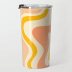 Retro Liquid Swirl Abstract Pattern in Mustard Yellow and Warm Peach Blush Tones Travel Mug Gallery Image 3