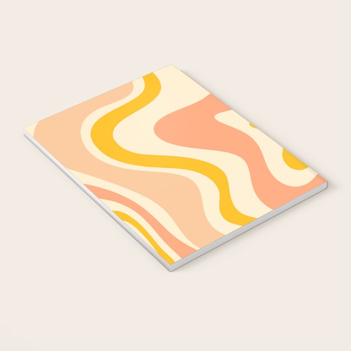 Retro Liquid Swirl Abstract Pattern in Mustard Yellow and Warm Peach Blush Tones Notebook Gallery Image 3