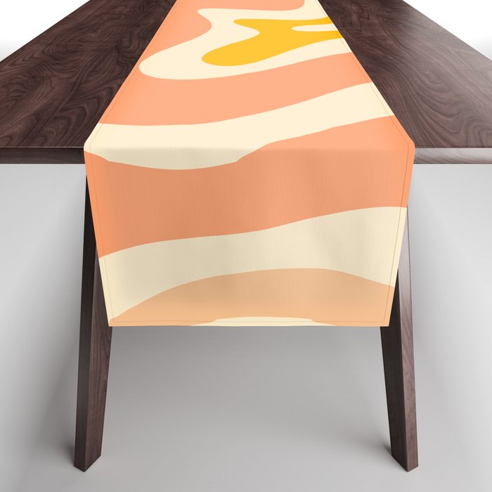 Retro Liquid Swirl Abstract Pattern in Mustard Yellow and Warm Peach Blush Tones Table Runner Gallery Image 1