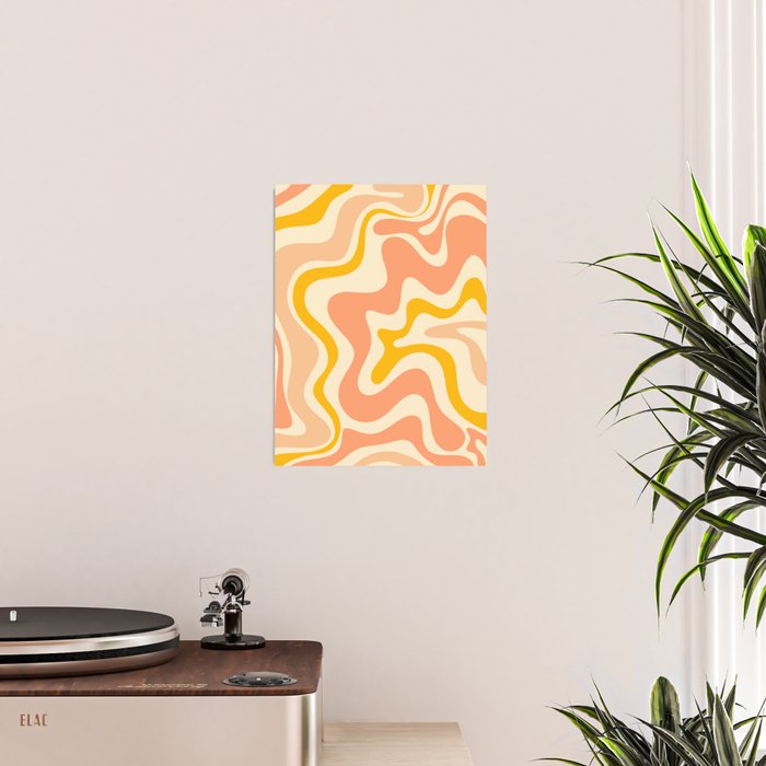 Retro Liquid Swirl Abstract Pattern in Mustard Yellow and Warm Peach Blush Tones Poster Gallery Image 2