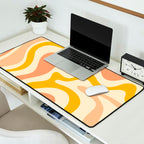 Retro Liquid Swirl Abstract Pattern in Mustard Yellow and Warm Peach Blush Tones Desk Mat Gallery Image 2