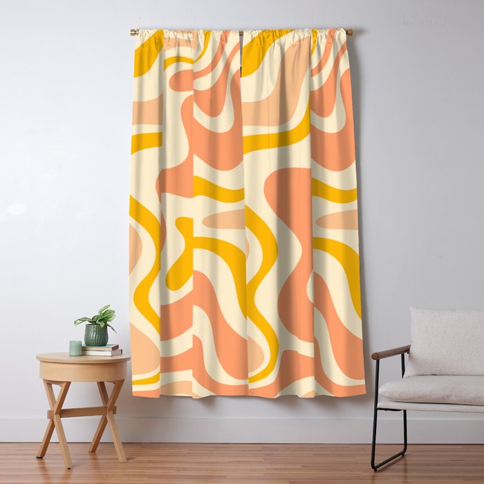 Retro Liquid Swirl Abstract Pattern in Mustard Yellow and Warm Peach Blush Tones Window Curtain Gallery Image 5