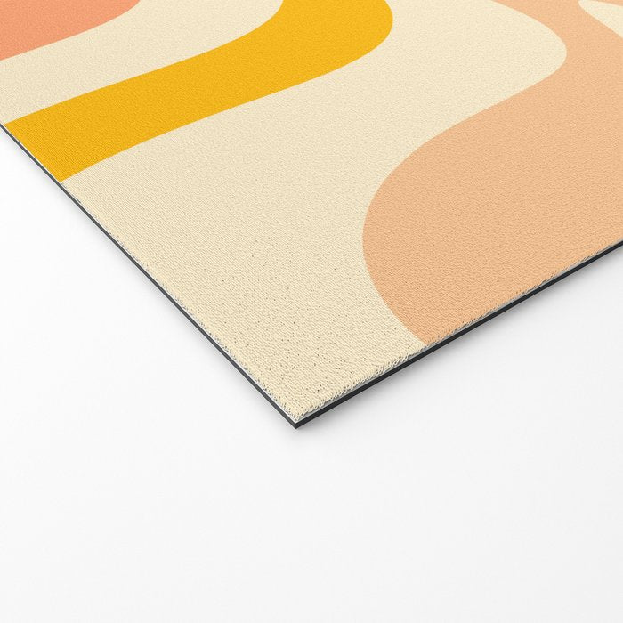 Retro Liquid Swirl Abstract Pattern in Mustard Yellow and Warm Peach Blush Tones Welcome Mat Gallery Image 2