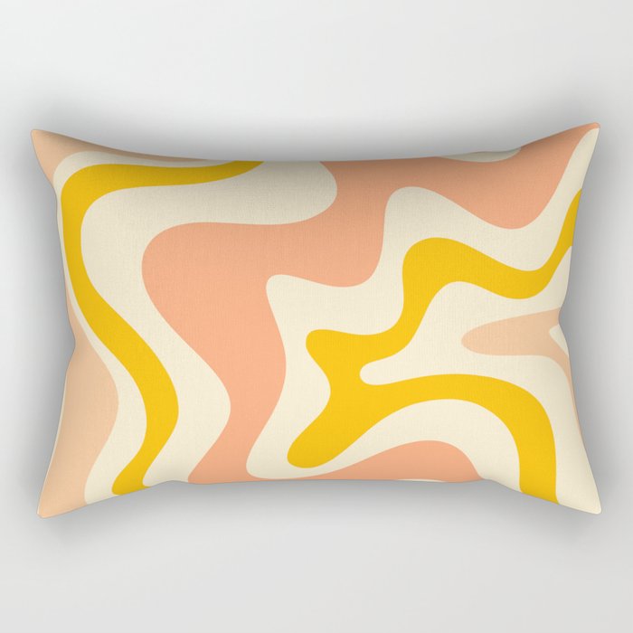 Retro Liquid Swirl Abstract Pattern in Mustard Yellow and Warm Peach Blush Tones Rectangular Pillow Gallery Image 2