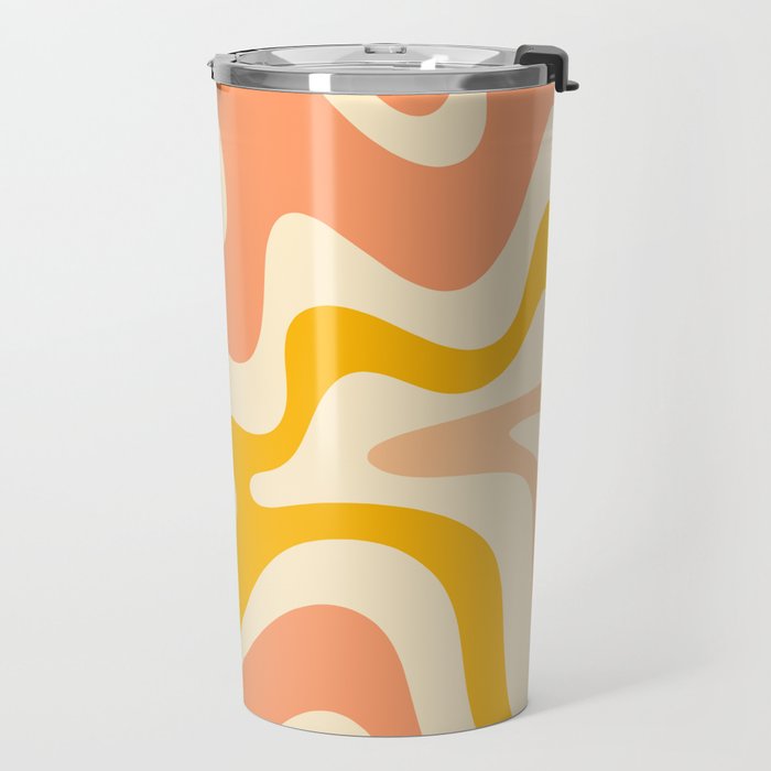 Retro Liquid Swirl Abstract Pattern in Mustard Yellow and Warm Peach Blush Tones Travel Mug Gallery Image 2