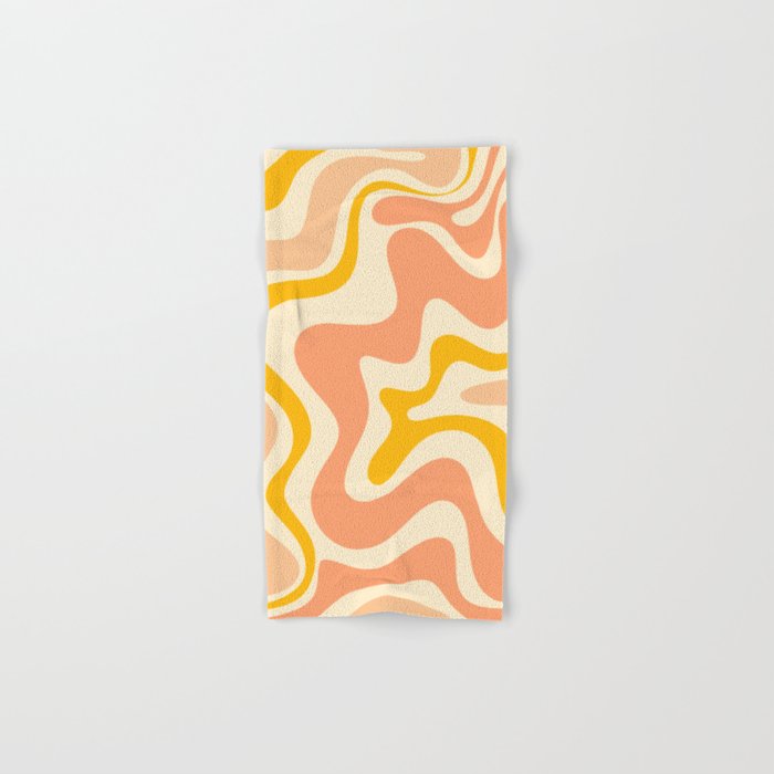 Retro Liquid Swirl Abstract Pattern in Mustard Yellow and Warm Peach Blush Tones Bath Towel Gallery Image 1