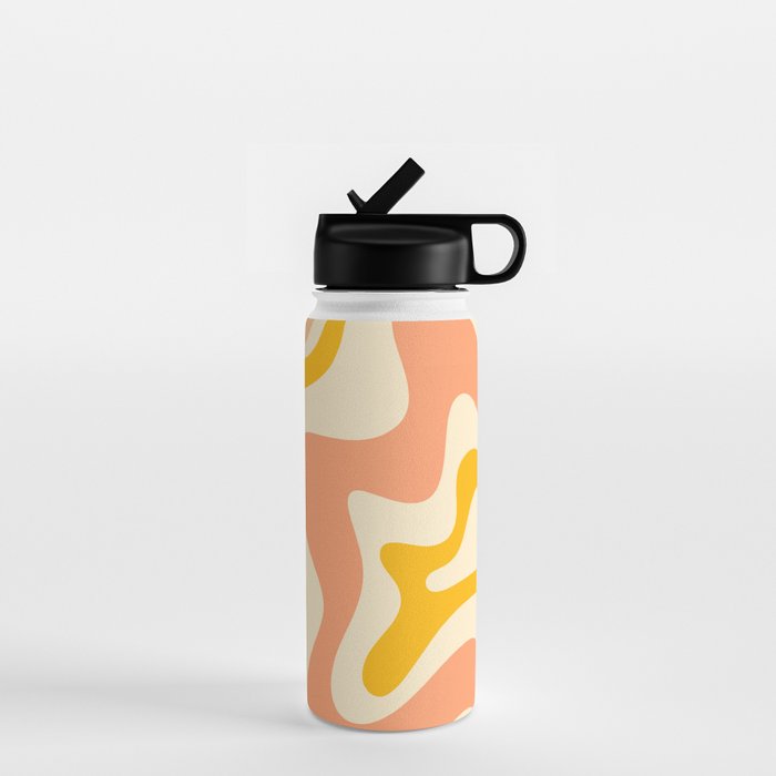 Retro Liquid Swirl Abstract Pattern in Mustard Yellow and Warm Peach Blush Tones Water Bottle Gallery Image 1