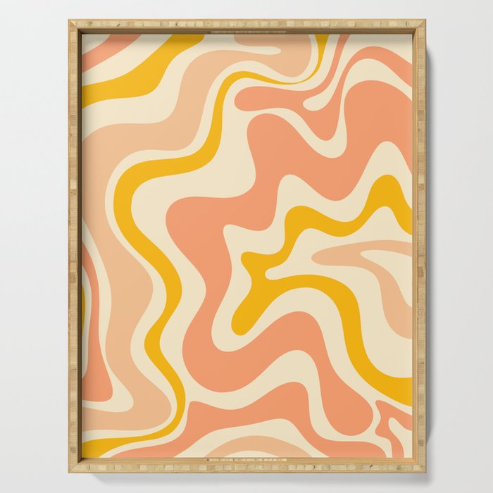 Retro Liquid Swirl Abstract Pattern in Mustard Yellow and Warm Peach Blush Tones Serving Tray Gallery Image 1