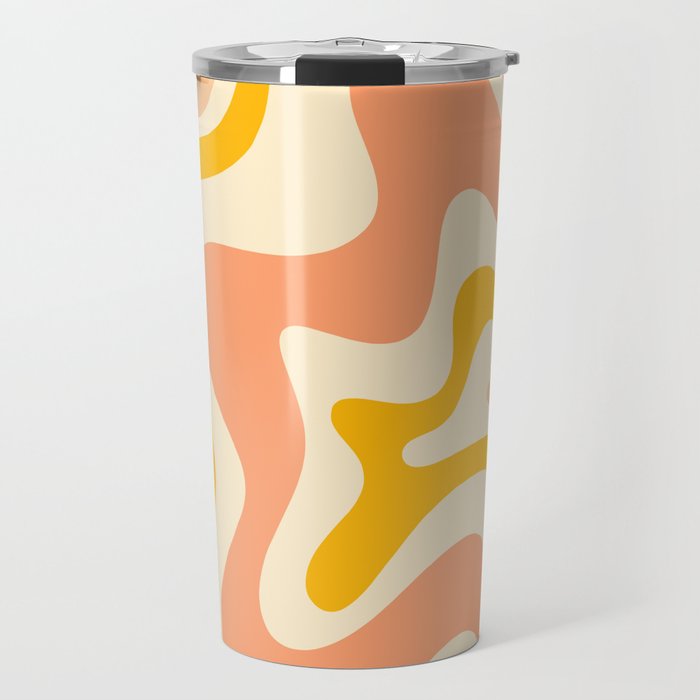 Retro Liquid Swirl Abstract Pattern in Mustard Yellow and Warm Peach Blush Tones Travel Mug Gallery Image 1