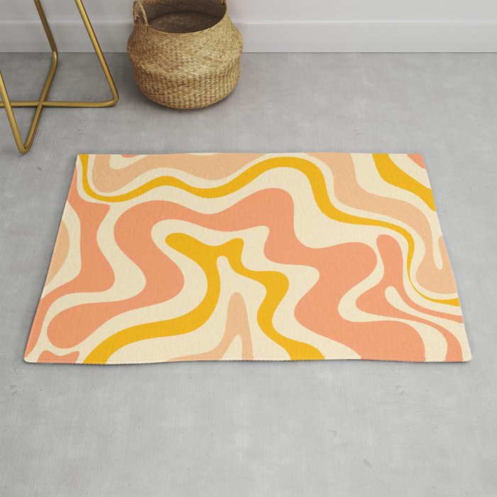 Retro Liquid Swirl Abstract Pattern in Mustard Yellow and Warm Peach Blush Tones Rug Gallery Image 1