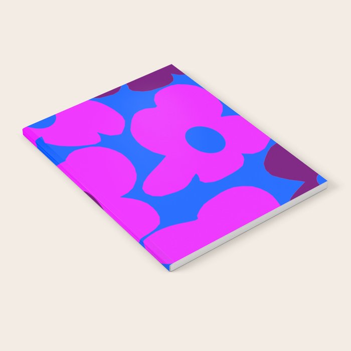 Large Pink and Purple Retro Flowers Blue Background #decor #society6 #buyart Notebook Gallery Image 2