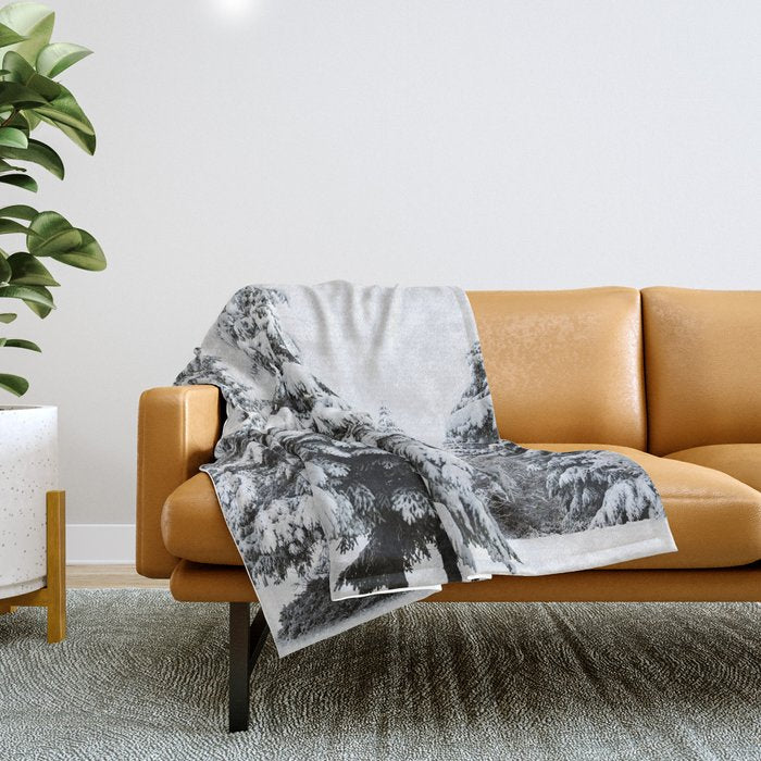 Winter Magic - Snow Covered Fir Trees Pacific Northwest Throw Blanket Gallery Image 1