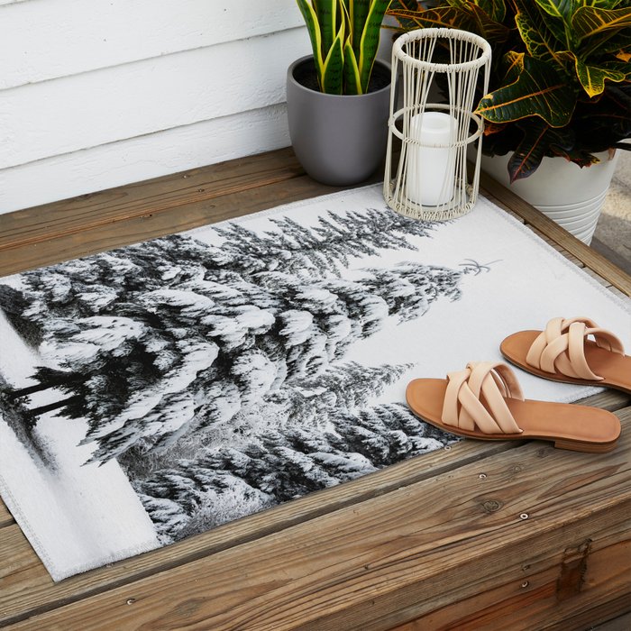 Winter Magic - Snow Covered Fir Trees Pacific Northwest Outdoor Rug Gallery Image 2
