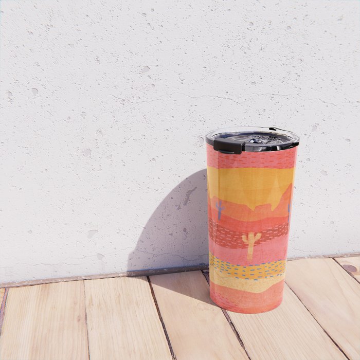 Vintage Western Desert Landscape in Warm Sunrise Travel Mug Gallery Image 4
