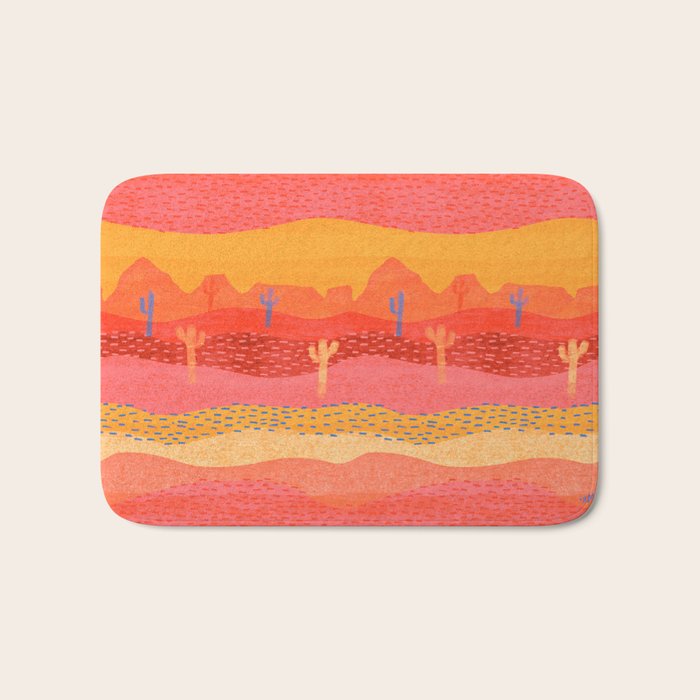 Vintage Western Desert Landscape in Warm Sunrise Bath Mat Gallery Image 1