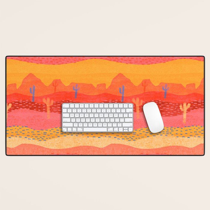 Vintage Western Desert Landscape in Warm Sunrise Desk Mat Gallery Image 1