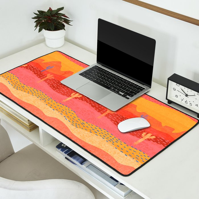 Vintage Western Desert Landscape in Warm Sunrise Desk Mat Gallery Image 2