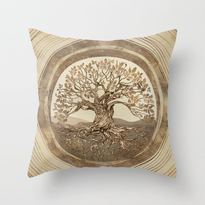 Tree of life -Yggdrasil Pastel Gold Throw Pillow Gallery Image 1