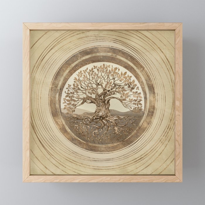 Tree of life -Yggdrasil Pastel Gold Mini Art Print Gallery Image 1
