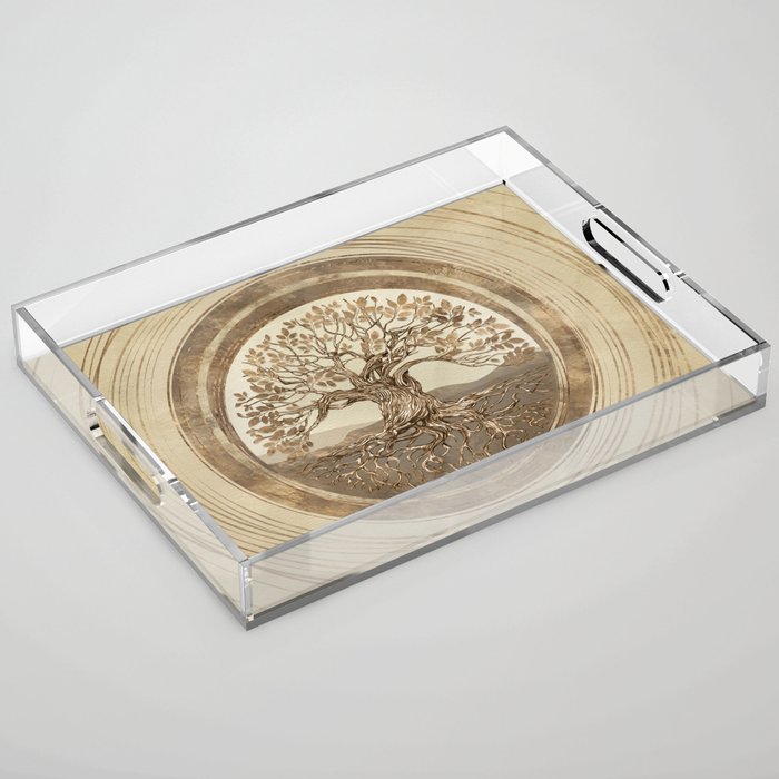 Tree of life -Yggdrasil Pastel Gold Acrylic Tray Gallery Image 1