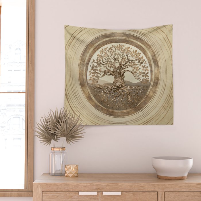 Tree of life -Yggdrasil Pastel Gold Wall Tapestry Gallery Image 2