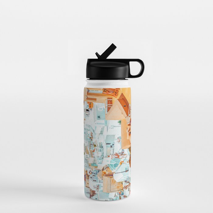 Santorini Vacay | Greece Summer Travel Architecture Buildings | Pastel Beachy Cityscape Photography Water Bottle Gallery Image 1