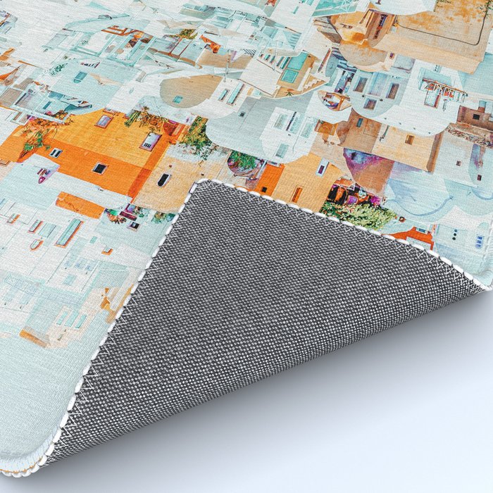 Santorini Vacay | Greece Summer Travel Architecture Buildings | Pastel Beachy Cityscape Photography Rug Gallery Image 4