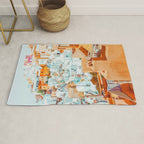 Santorini Vacay | Greece Summer Travel Architecture Buildings | Pastel Beachy Cityscape Photography Rug Gallery Image 1