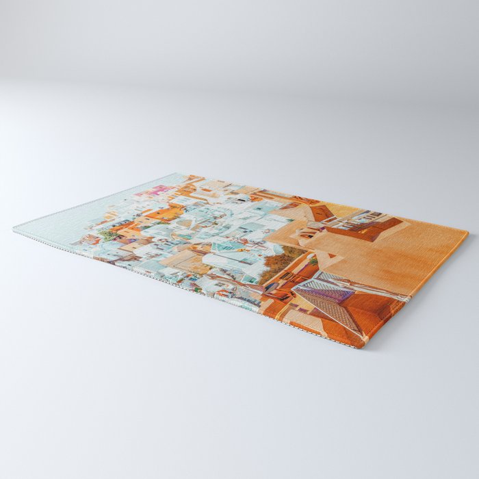 Santorini Vacay | Greece Summer Travel Architecture Buildings | Pastel Beachy Cityscape Photography Rug Gallery Image 3