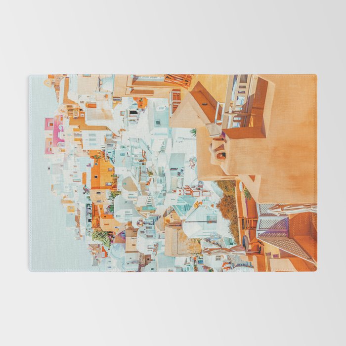 Santorini Vacay | Greece Summer Travel Architecture Buildings | Pastel Beachy Cityscape Photography Rug Gallery Image 2