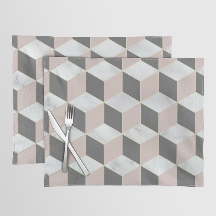 Geometric Art, Marble, Blush Pink, Gray, Abstract Art Placemat Gallery Image 1